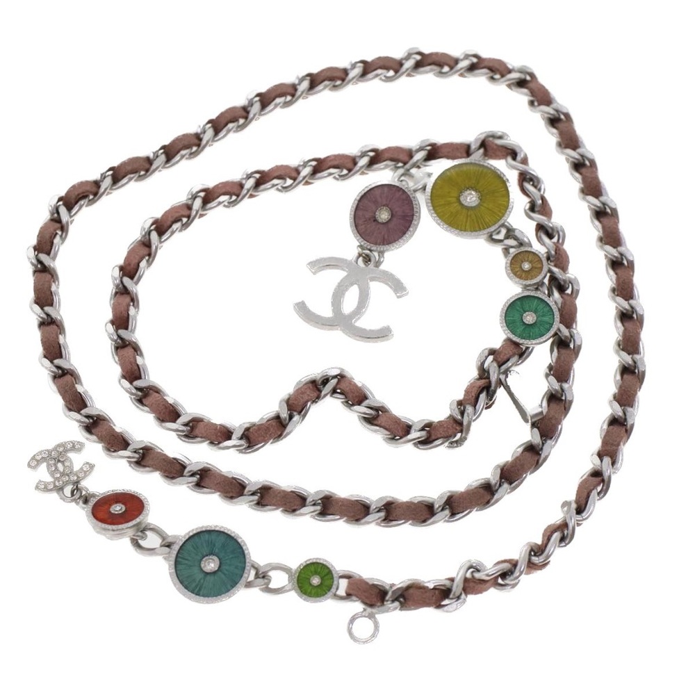 Chanel Y2K Vintage Runway Silver Pink Chain Belt Embellished Enamel Necklace